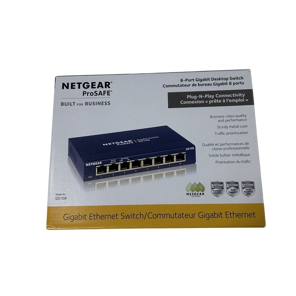 Netgear ProSafe 8-Port Gigabit Ethernet Desktop Switch GS108 Plug-N-Play